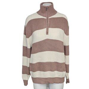 Aritzia TNA Women's Ashbury Quarter Zip Mock Neck Knit Sweater Size S/M Stripe